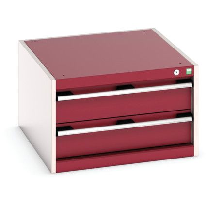 Cubio Drawer Cabinet, 2 Drawers, Light Grey/Red, 400 x 650 x 750mm