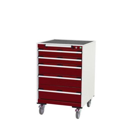 Cubio Mobile Storage Cabinet, 5 Drawers, Light Grey/Red, 980 x 650 x 650mm