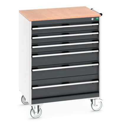 CUBIO MOBILE DRAWER CABINET 800x650x1090 W/ 6 DRAWERS MPX WORKTOP