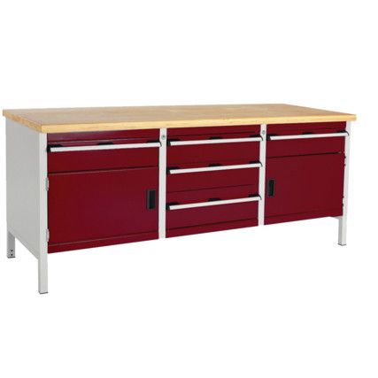 CUBIO STORAGE BENCH 2078-1.6 WITH MPX WORKTOP-LIGHT GREY/RED