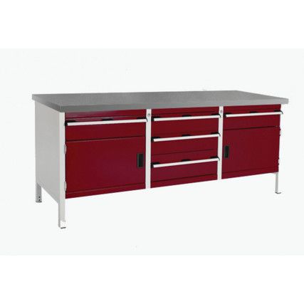 CUBIO STORAGE BENCH 2078-3.6 WITH LINO WORKTOP-LIGHT GREY/RED