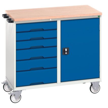 Verso Roller Cabinet, 6 Drawers, Blue/Light Grey, 980 x 1050 x 600mm