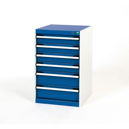 Cubio Drawer Cabinet, 6 Drawers, Blue/Grey, 800 x 525 x 525mm