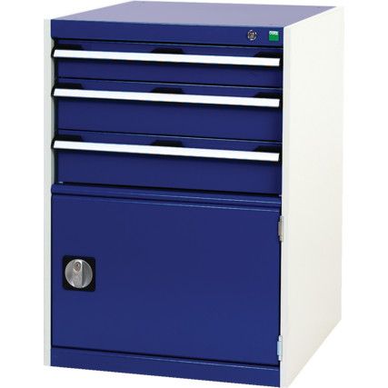 Cubio Drawer Cabinet, 3 Drawers, Blue/Light Grey, 900 x 650 x 650mm
