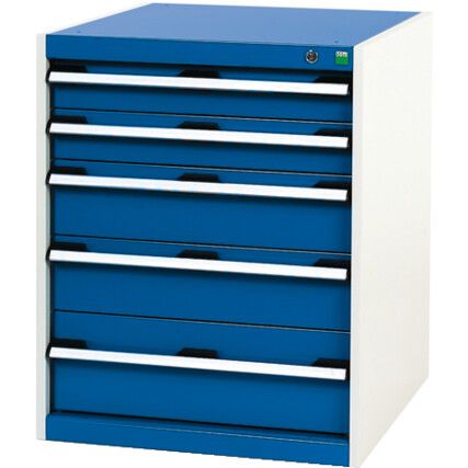 Cubio Drawer Cabinet, 5 Drawers, Blue/Light Grey, 800 x 650 x 650mm