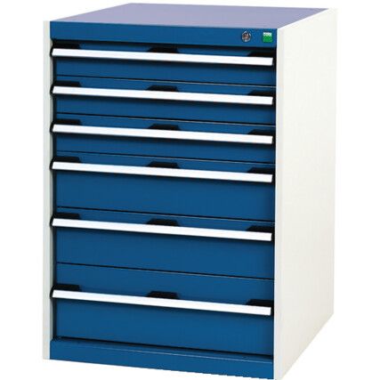 Cubio Drawer Cabinet, 6 Drawers, Blue/Light Grey, 900 x 650 x 650mm