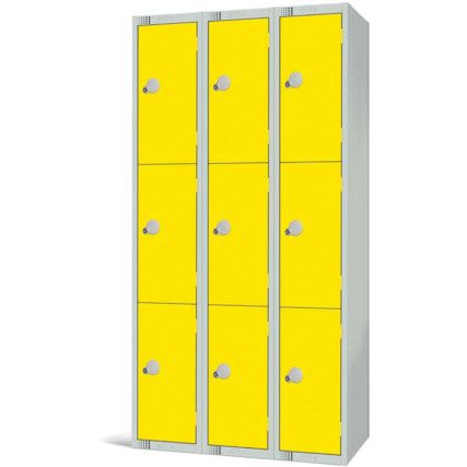 Compartment Locker, 9 Doors, Yellow, 1800 x 300 x 450mm, Nest of 3