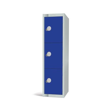 Low Height Locker, 3 Doors, Blue, 1370 x 300 x 300mm