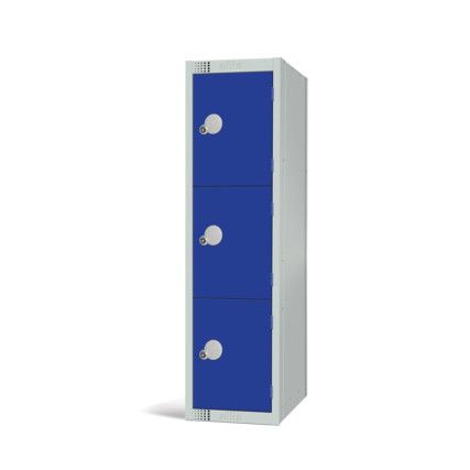 Low Height Locker, 3 Doors, Blue, 1370 x 300 x 450mm