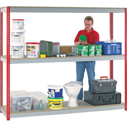Heavy Duty Shelving, 3 Shelves, 365kg Shelf Capacity, 1980mm x 1800mm x 600mm, Red & Grey
