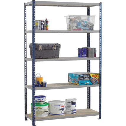 Standard Duty Shelving, 5 Shelves, 400kg Shelf Capacity, 900mm x 300mm x 1980mm, Grey