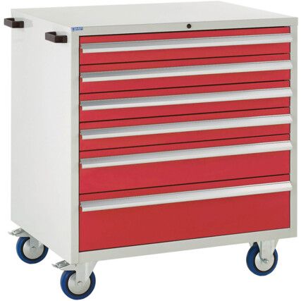 Euroslide Mobile Storage Cabinet, 6 Drawers, Red, 980 x 900 x 650mm