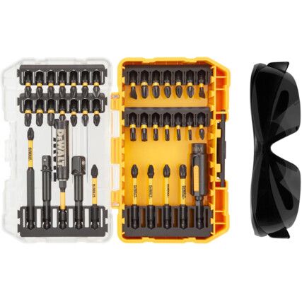 FlexTORQ Screwdriver Bits Set with Tinted Safety Glasses, 38 Piece Set