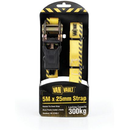 5m x 25mm, Cargo Strap, 300kg Load Capacity, Yellow and Black