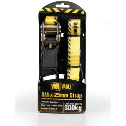 3m x 25mm, Cargo Strap, 300kg Load Capacity, Yellow and Black