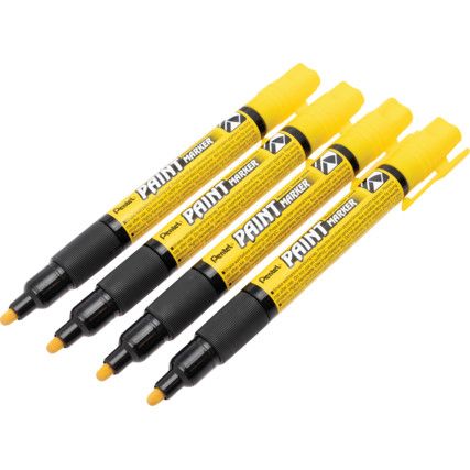 Paint Marker, Yellow, Permanent, Bullet Tip, 4 Pack