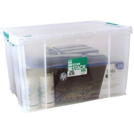 Storage Box with Lid, Plastic, Clear, 660x440x390mm, 85L