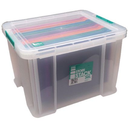 Storage Box with Lid, Plastic, Clear, 480x380x320mm, 36L