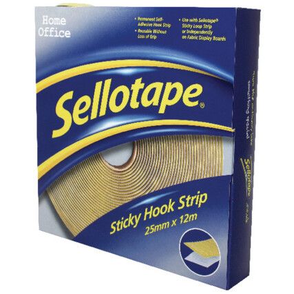 Hook Tape Roll, Yellow, 25mm x 12m, Pack of 1