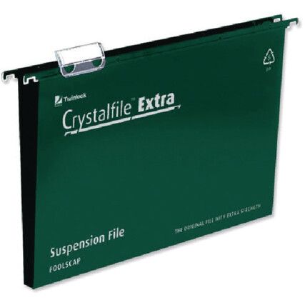 Crystalfile Extra Suspension Files Foolscap 50mm Green 3000112