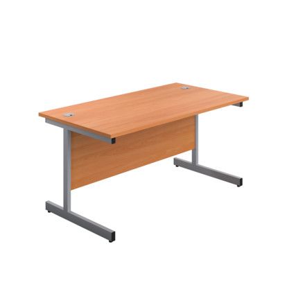 Single Upright Rectangular Desk, Beech/Silver, 1600 x 800mm
