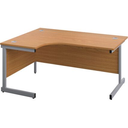 Single Upright Crescent Desk, Left Hand, Oak/Silver, H1600 x W1200mm