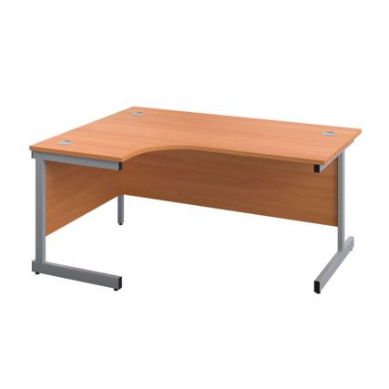 Single Upright Crescent Desk, Left Hand, Beech/Silver, H1800 x W1200mm