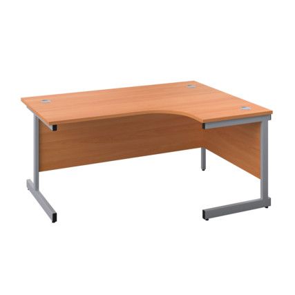 Single Upright Crescent Desk, Right Hand, Beech/Silver, H1800 x W1200mm