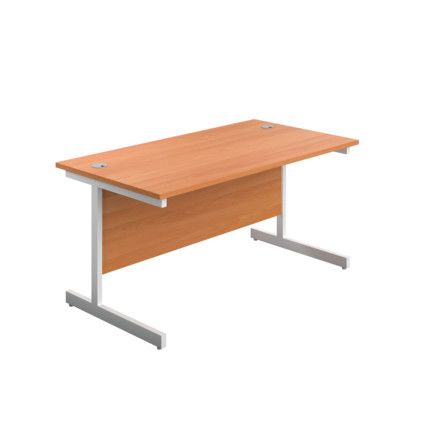 Single Upright Rectangular Desk, Beech/White, 1400 x 800mm