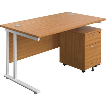 Rectangular Desk with 3 Drawer Pedestal, Beech/White