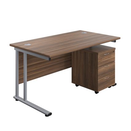 Rectangular Desk with 3 Drawer Pedestal 1200mm x 800mm  Walnut/Silver