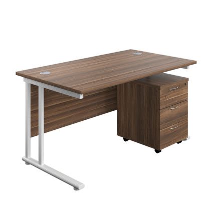 Rectangular Desk with 3 Drawer Pedestal 1200mm x 800mm Walnut/White
