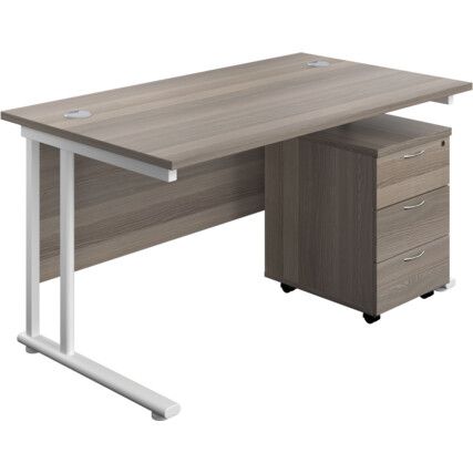 Rectangular Desk with 3 Drawer Pedestal 1200mm x 800mm Grey Oak/White