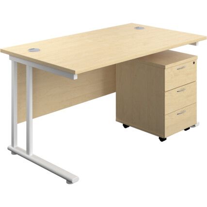Rectangular Desk with 3 Drawer Pedestal 1200mm x 800mm Maple/White
