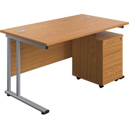 Rectangular Desk with 3 Drawer Pedestal 1200mm x 800mm Nova Oak/Silver