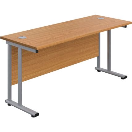 Twin Upright Cantilever Rectangular Desk, Oak/Silver, 1600 x 800mm