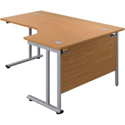 Twin Upright Right Hand Crescent Desk, Oak/Silver, 1800 x 1200mm