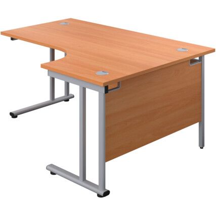 Twin Upright Right Hand Crescent Desk, Beech/Silver, 1800 x 1200mm