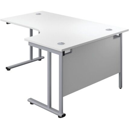 Twin Upright Right Hand Crescent Desk, Beech/White, 1800 x 1200mm