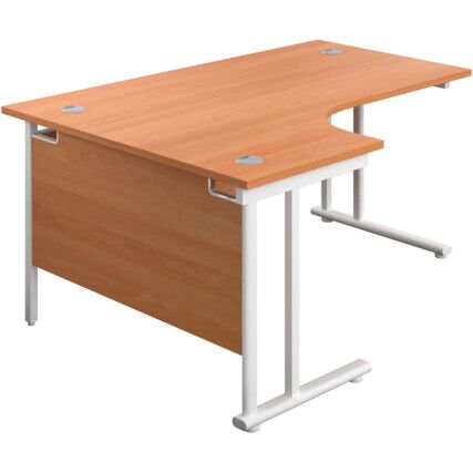 Twin Upright Left Hand Crescent Desk, Beech/White, 1600 x 1200mm