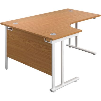 Twin Upright Left Hand Crescent Desk, Oak/White, 1600 x 1200mm