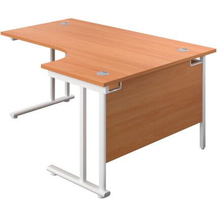 Twin Upright Right Hand Crescent Desk, Beech/White, 1600 x 1200mm