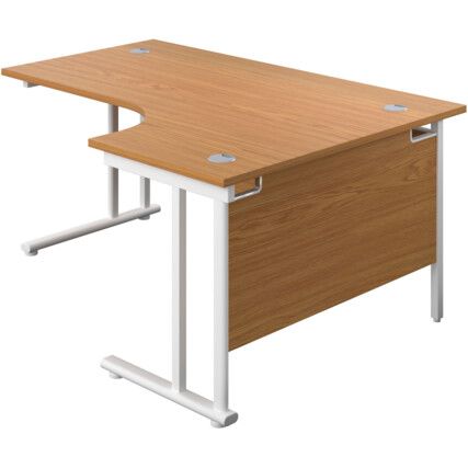 Twin Upright Right Hand Crescent Desk, Oak/White, 1800 x 1200mm