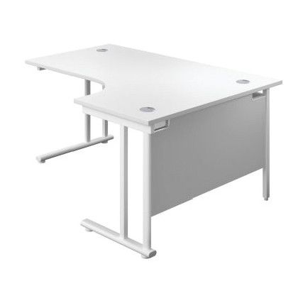 Twin Upright Left Hand Crescent Desk, White, 1800 x 1200mm