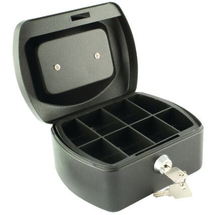 Cash Box, Keyed Lock, Black, Metal, 150 x 120 x 80mm
