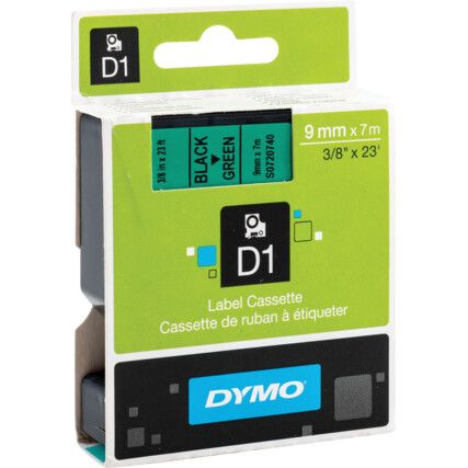 DYMO D1 TAPE 9mm BLACK ON GREEN 40919