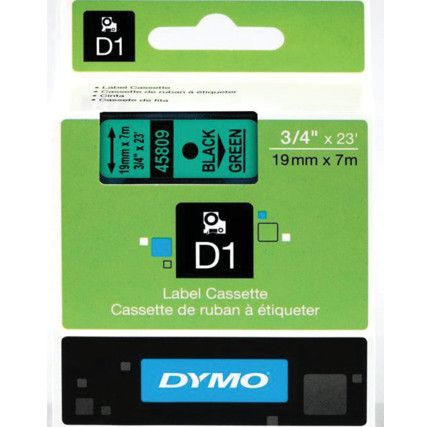 DYMO D1 TAPE 19mm BLACK ON GREEN 45809