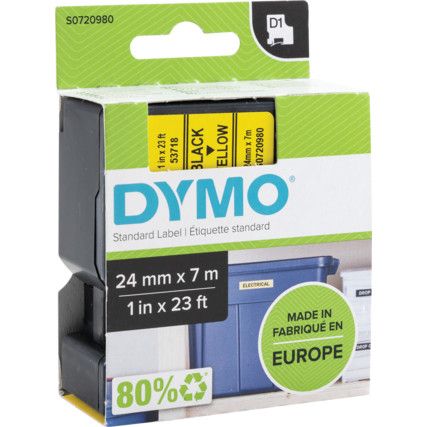 DYMO D1 TAPE 24mm BLACK ON YELLOW 53718