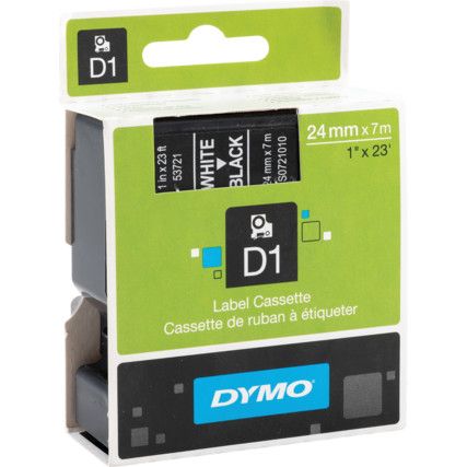 DYMO D1 TAPE 24mm WHITE ON BLACK 53721