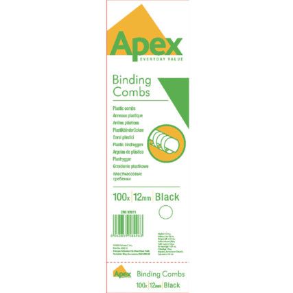 6201101 APEX PLASTIC COMB 12mmBLK (PK-100)